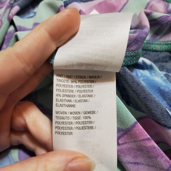 Susan Graver Liquid Knit Mini Dress 1X Plus Tropical Floral Print Green Pink - Picture 10 of 10